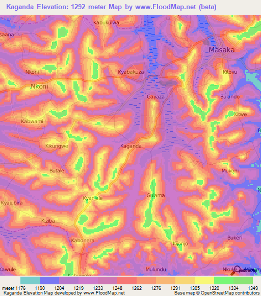 Kaganda,Uganda Elevation Map