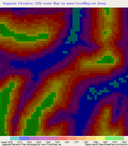 Kaganda,Uganda Elevation Map