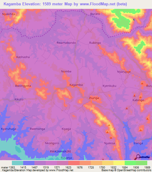 Kagamba,Uganda Elevation Map