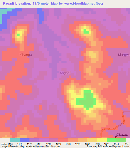Kagadi,Uganda Elevation Map