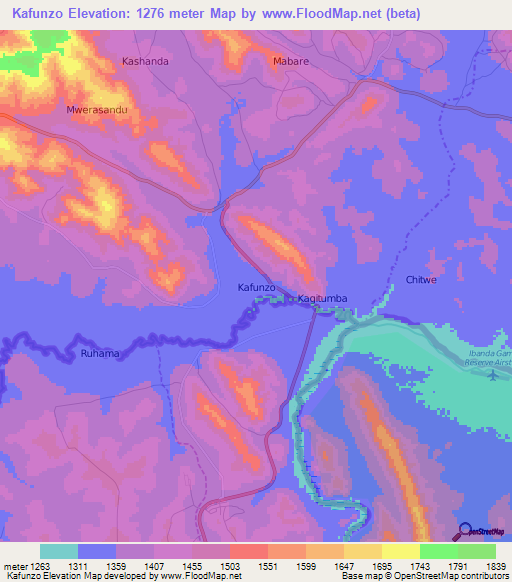 Kafunzo,Uganda Elevation Map