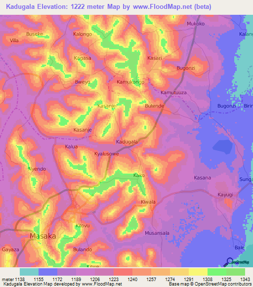 Kadugala,Uganda Elevation Map