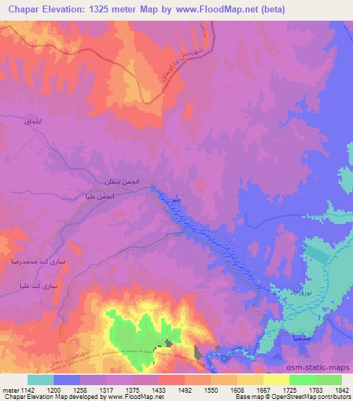 Chapar,Iran Elevation Map