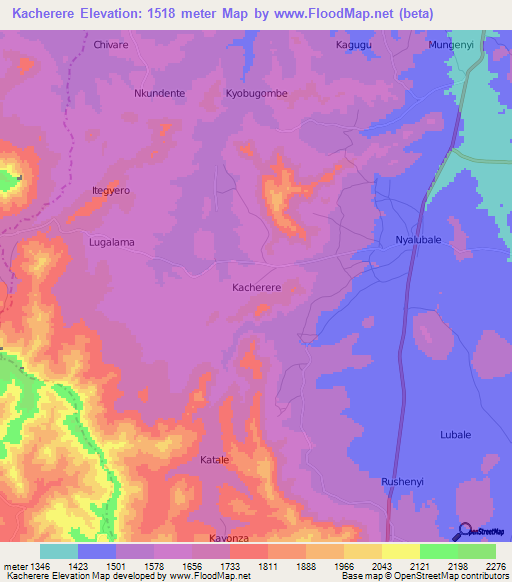 Kacherere,Uganda Elevation Map