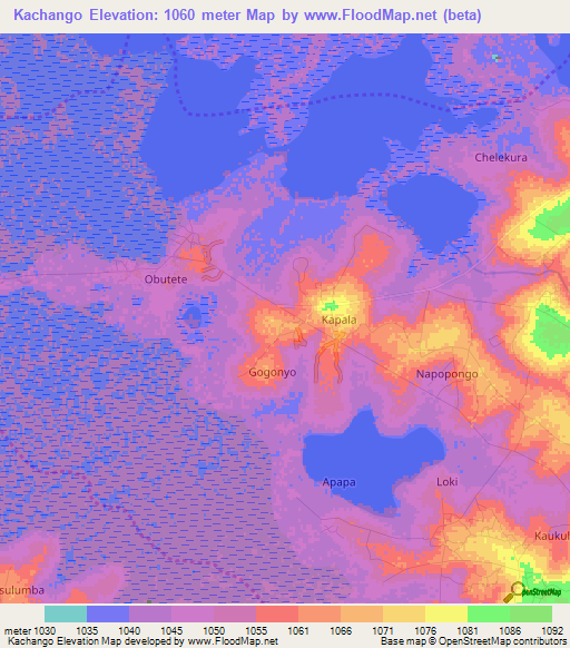 Kachango,Uganda Elevation Map