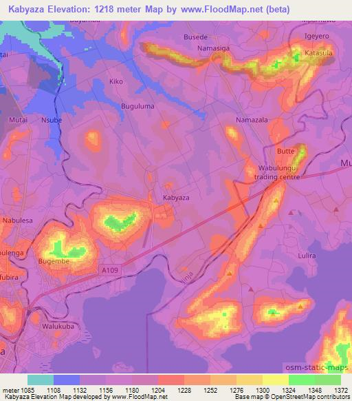 Kabyaza,Uganda Elevation Map