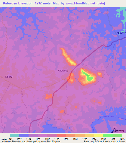 Kabwoya,Uganda Elevation Map