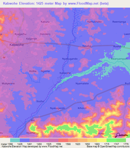 Kabwohe,Uganda Elevation Map