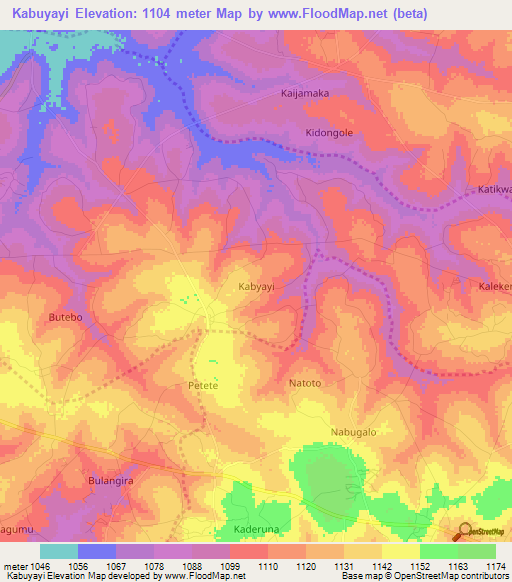 Kabuyayi,Uganda Elevation Map