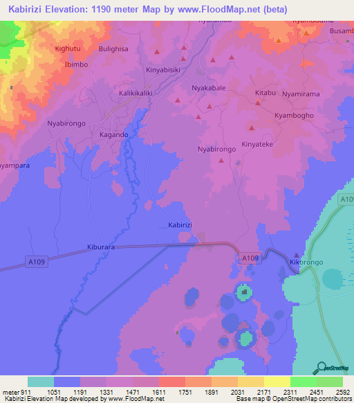 Kabirizi,Uganda Elevation Map