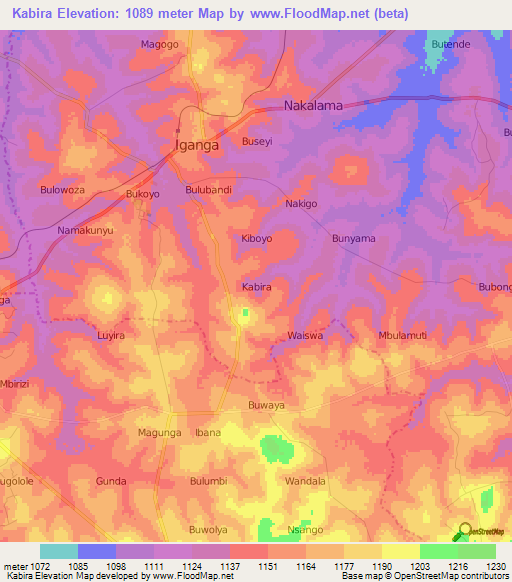 Kabira,Uganda Elevation Map