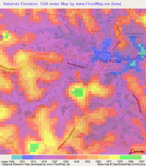 Kabarole,Uganda Elevation Map