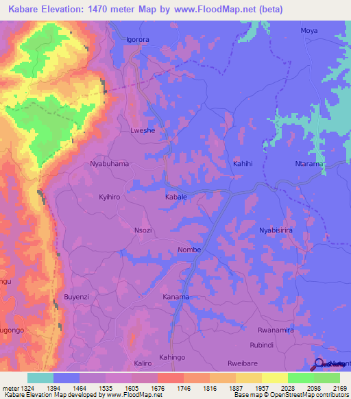 Kabare,Uganda Elevation Map
