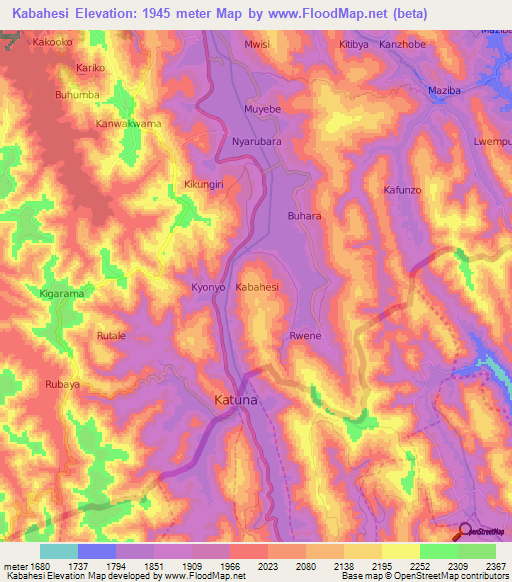 Kabahesi,Uganda Elevation Map
