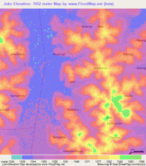 Juko,Uganda Elevation Map