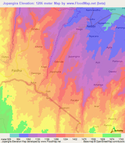 Jopangira,Uganda Elevation Map