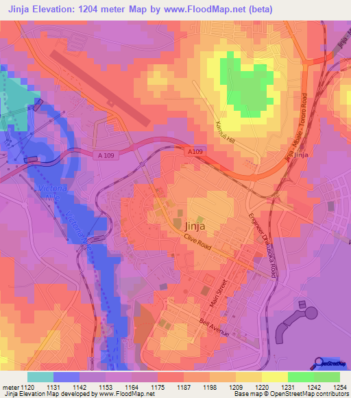 Jinja,Uganda Elevation Map