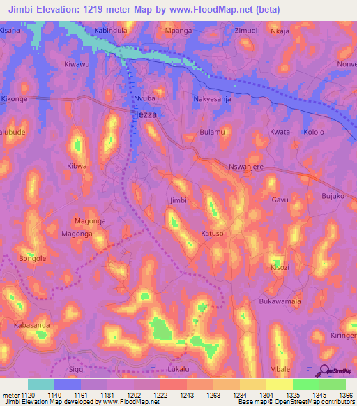 Jimbi,Uganda Elevation Map