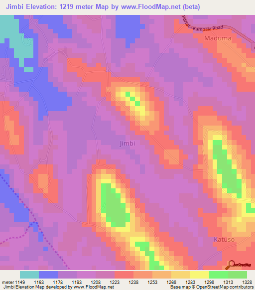 Jimbi,Uganda Elevation Map