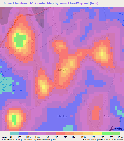 Janya,Uganda Elevation Map