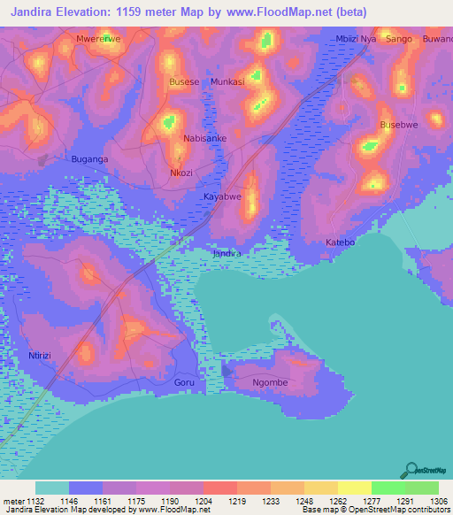 Jandira,Uganda Elevation Map
