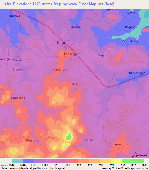 Izira,Uganda Elevation Map