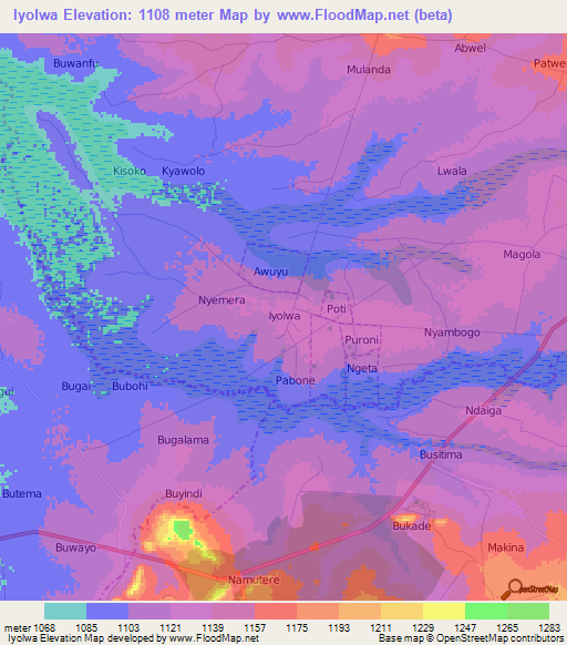 Iyolwa,Uganda Elevation Map