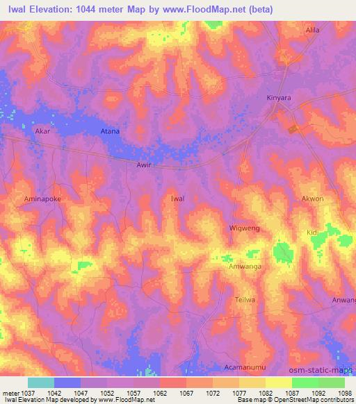 Iwal,Uganda Elevation Map