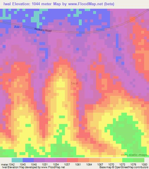 Iwal,Uganda Elevation Map