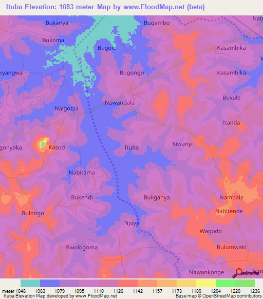 Ituba,Uganda Elevation Map