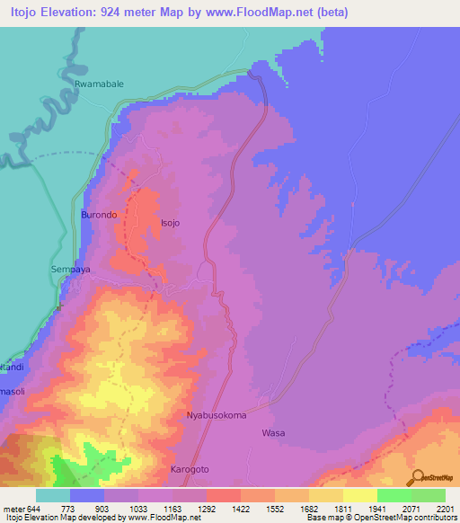 Itojo,Uganda Elevation Map