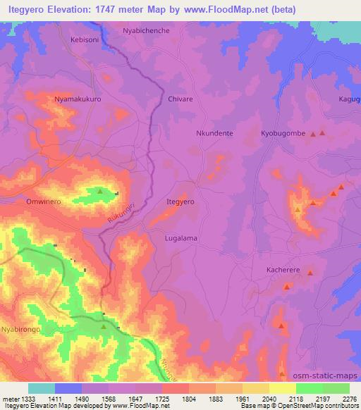Itegyero,Uganda Elevation Map