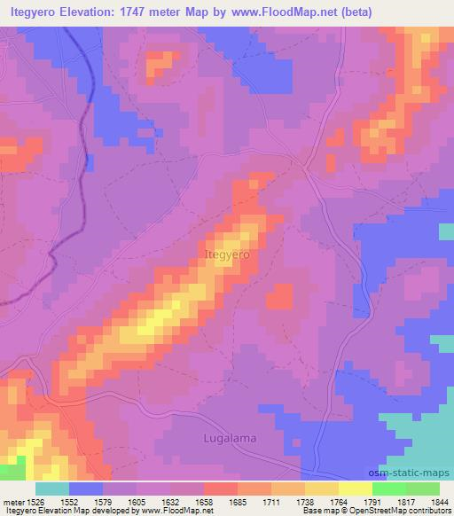 Itegyero,Uganda Elevation Map