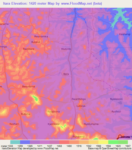 Itara,Uganda Elevation Map