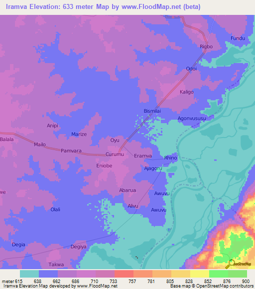 Iramva,Uganda Elevation Map