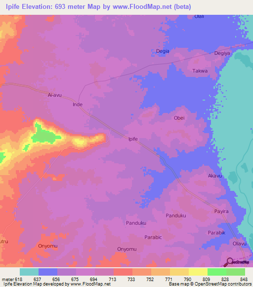 Ipife,Uganda Elevation Map