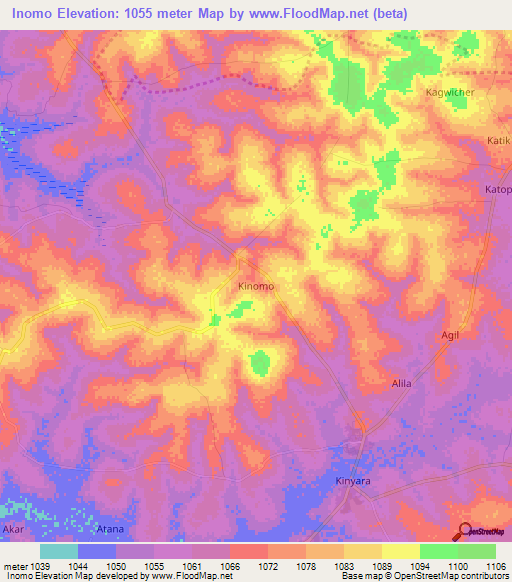 Inomo,Uganda Elevation Map