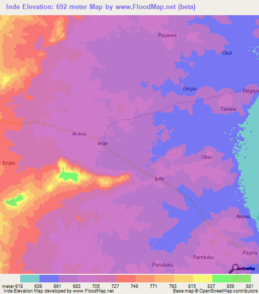 Inde,Uganda Elevation Map