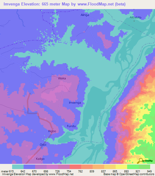 Imvenga,Uganda Elevation Map