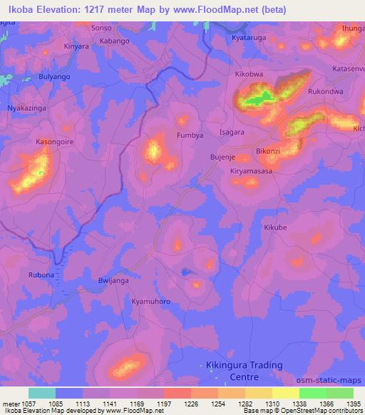 Ikoba,Uganda Elevation Map