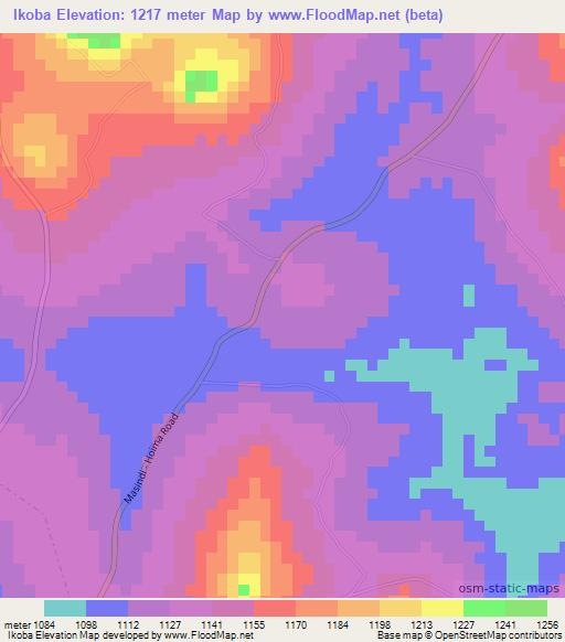 Ikoba,Uganda Elevation Map