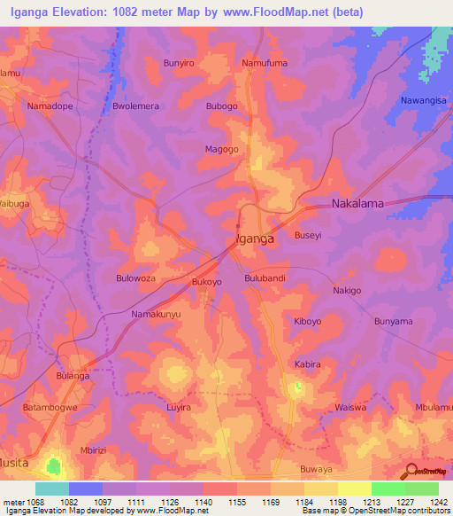 Iganga,Uganda Elevation Map