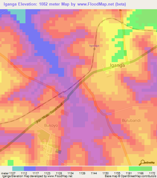 Iganga,Uganda Elevation Map