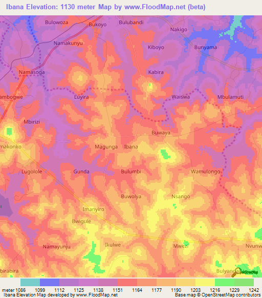 Ibana,Uganda Elevation Map