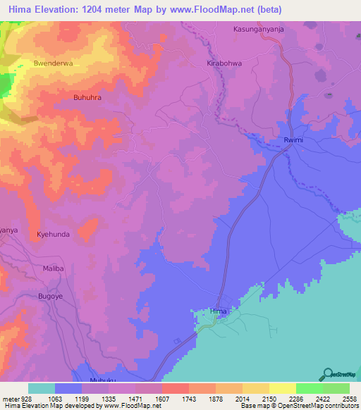 Hima,Uganda Elevation Map