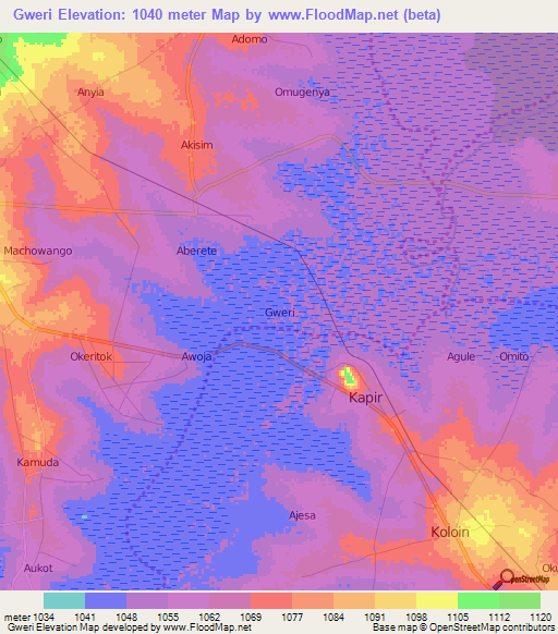 Gweri,Uganda Elevation Map