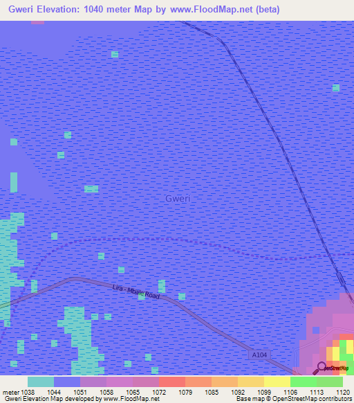 Gweri,Uganda Elevation Map