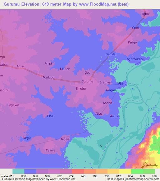 Gurumu,Uganda Elevation Map