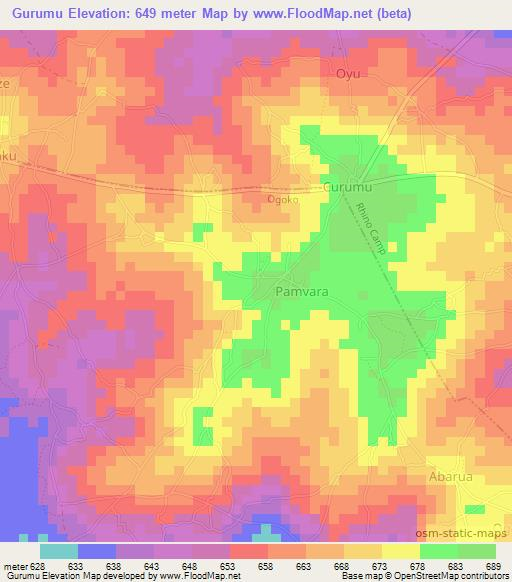 Gurumu,Uganda Elevation Map