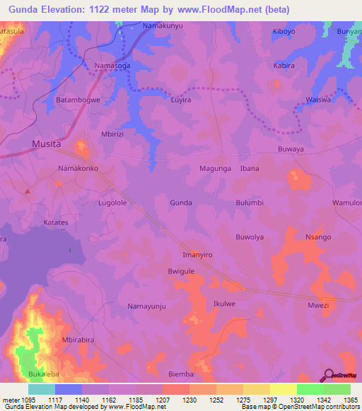 Gunda,Uganda Elevation Map